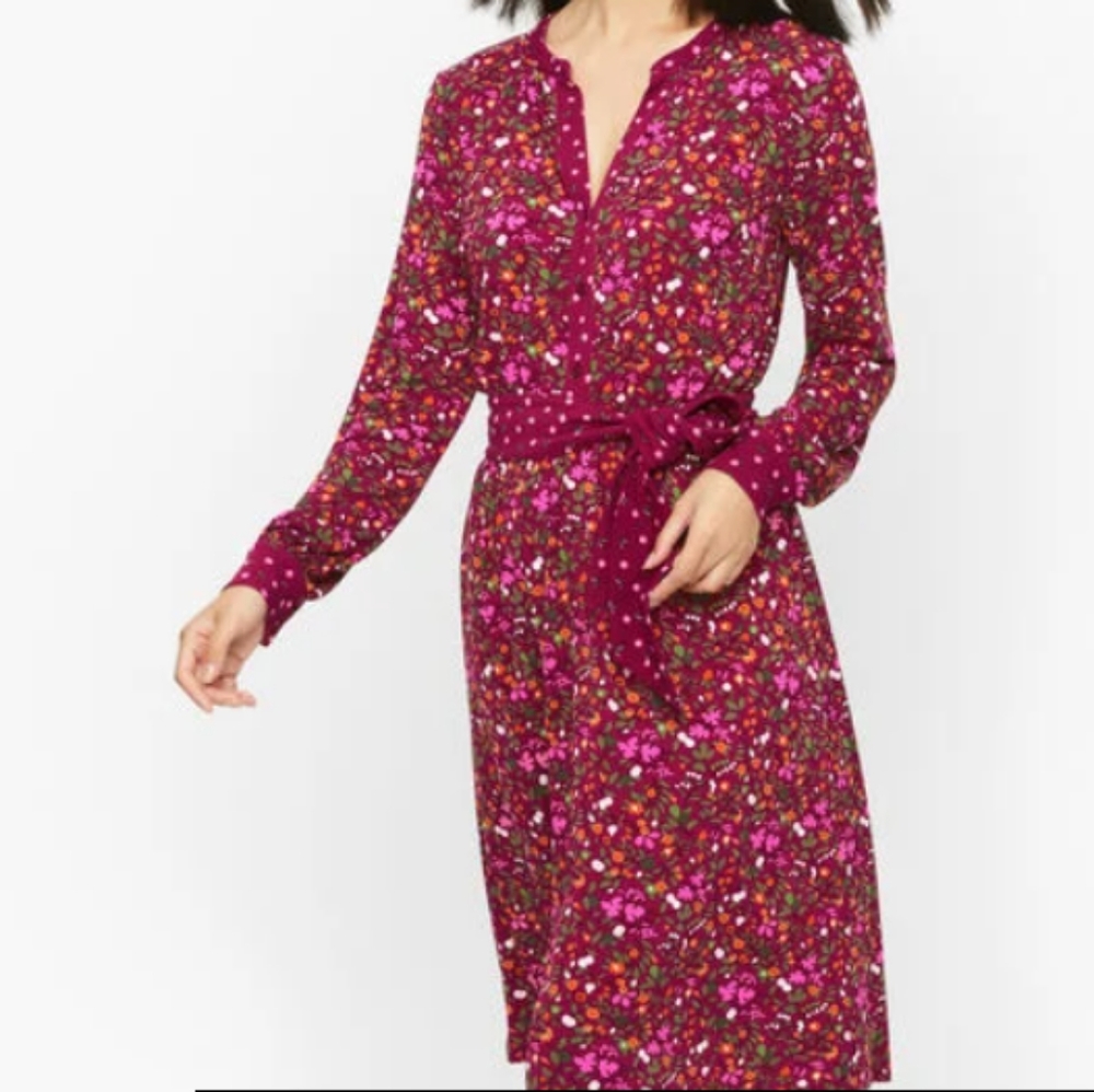 Talbots Tie Waist Dress Fit & Flare Fruits & Flowers Misses size M Red Plum NWT